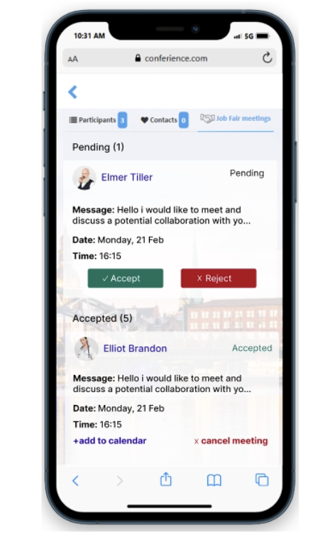 Mobile networking interface for 1-on-1 meetings